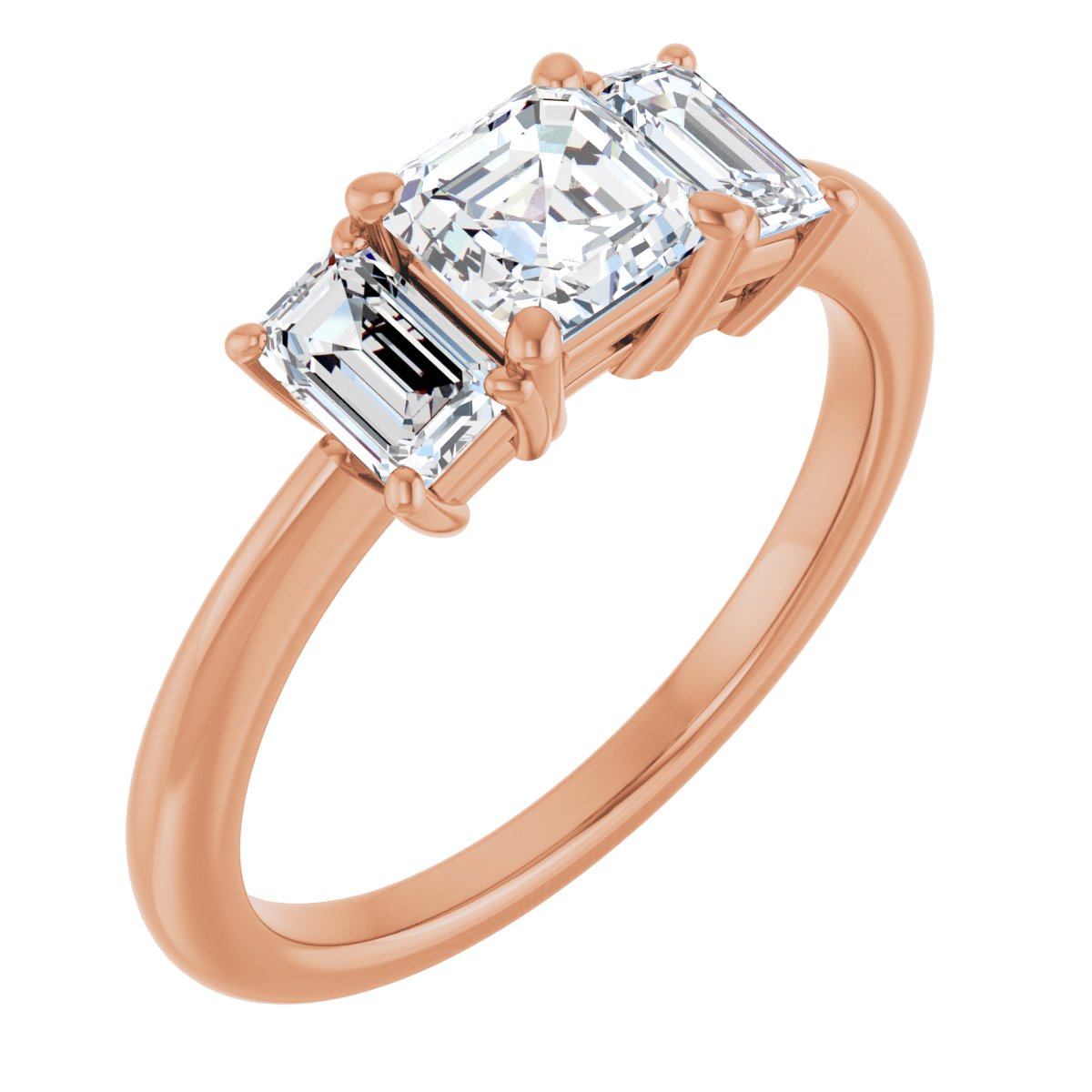 Natural Diamond Asscher Three-Stone Engagement Ring Semi-Mount - 14K Rose Gold - Series 121986