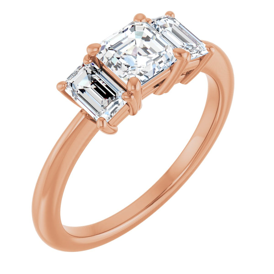 Natural Diamond Asscher Three-Stone Engagement Ring Semi-Mount - 14K Rose Gold - Series 121986