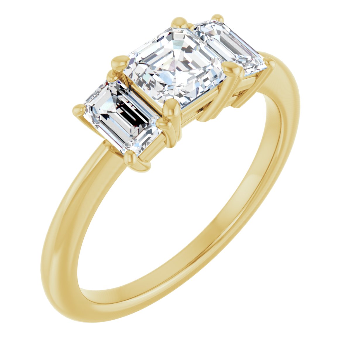 Natural Diamond Asscher Three-Stone Engagement Ring Semi-Mount - 14K Yellow Gold - Series 121986