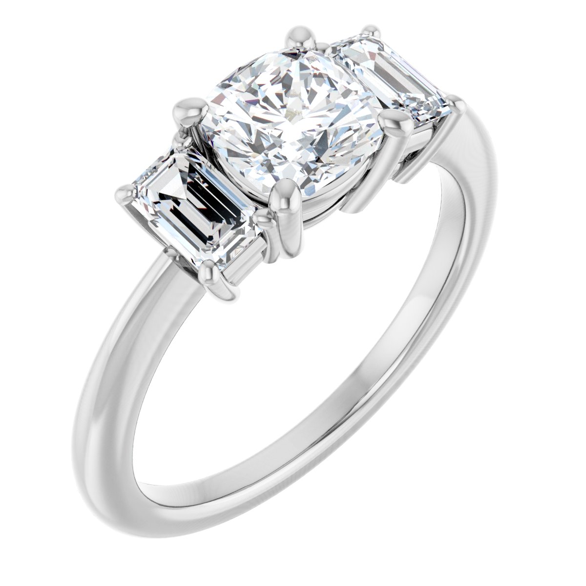 Natural Diamond Cushion Three-Stone Engagement Ring Semi-Mount - Platinum - Series 121986