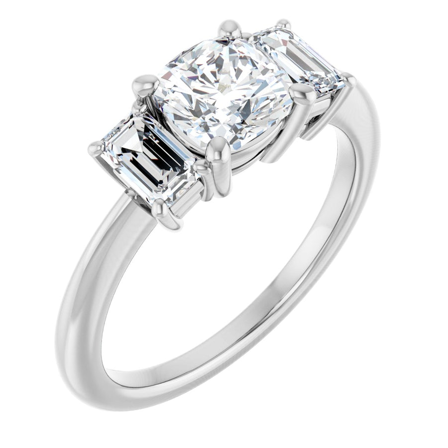 Natural Diamond Cushion Three-Stone Engagement Ring Semi-Mount - Platinum - Series 121986