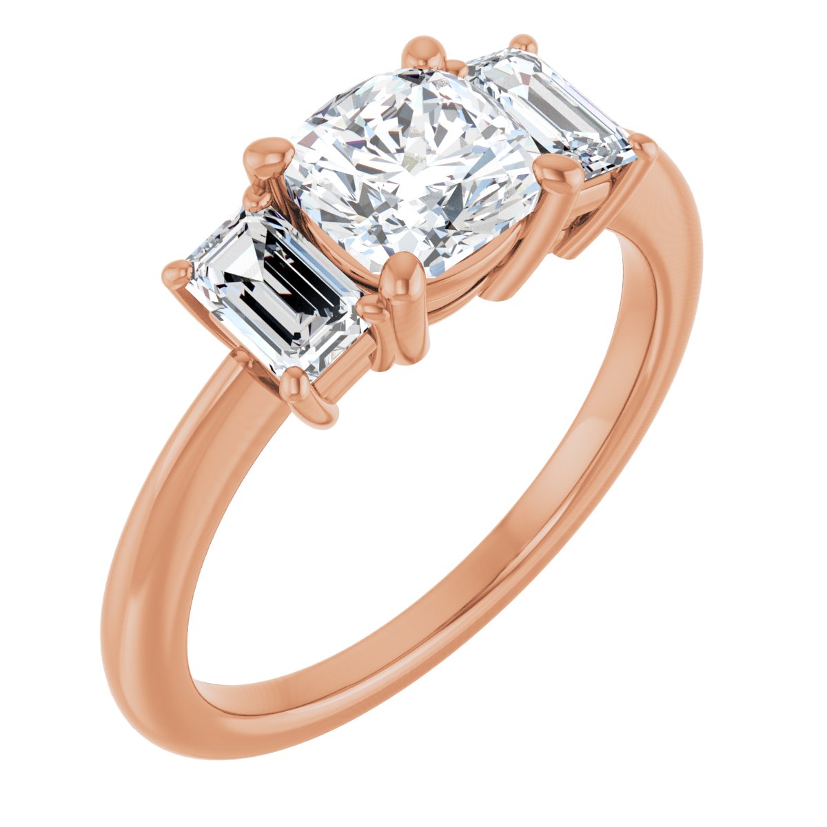 Natural Diamond Cushion Three-Stone Engagement Ring Semi-Mount - 14K Rose Gold - Series 121986