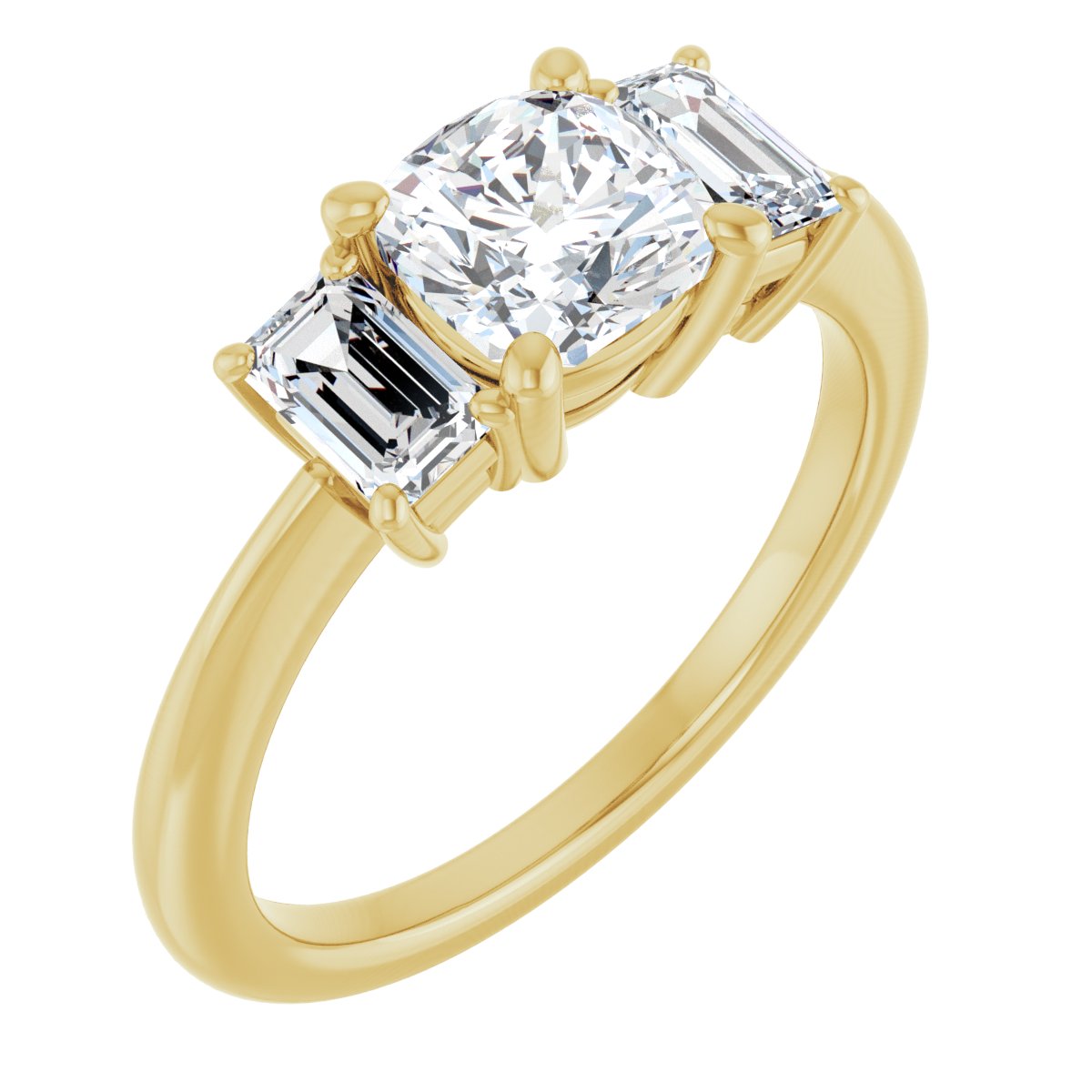 Natural Diamond Cushion Three-Stone Engagement Ring Semi-Mount - 14K Yellow Gold - Series 121986