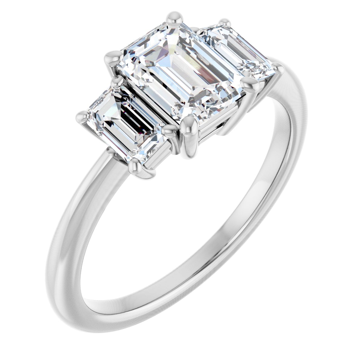 Natural Diamond Emerald Three-Stone Engagement Ring Semi-Mount - Platinum - Series 121986