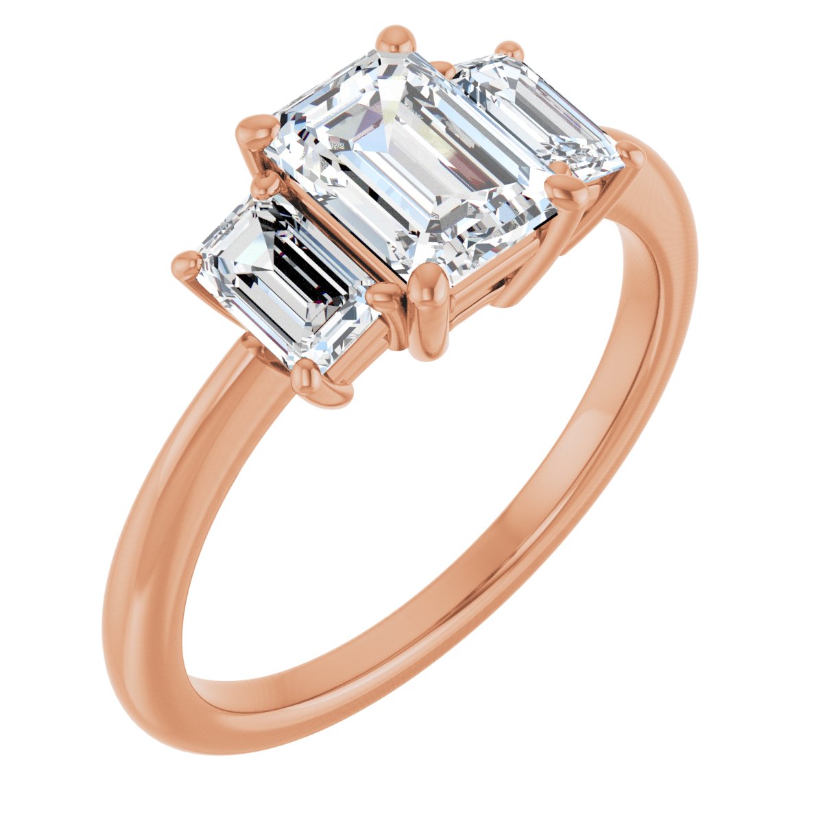 Natural Diamond Emerald Three-Stone Engagement Ring Semi-Mount - 14K Rose Gold - Series 121986