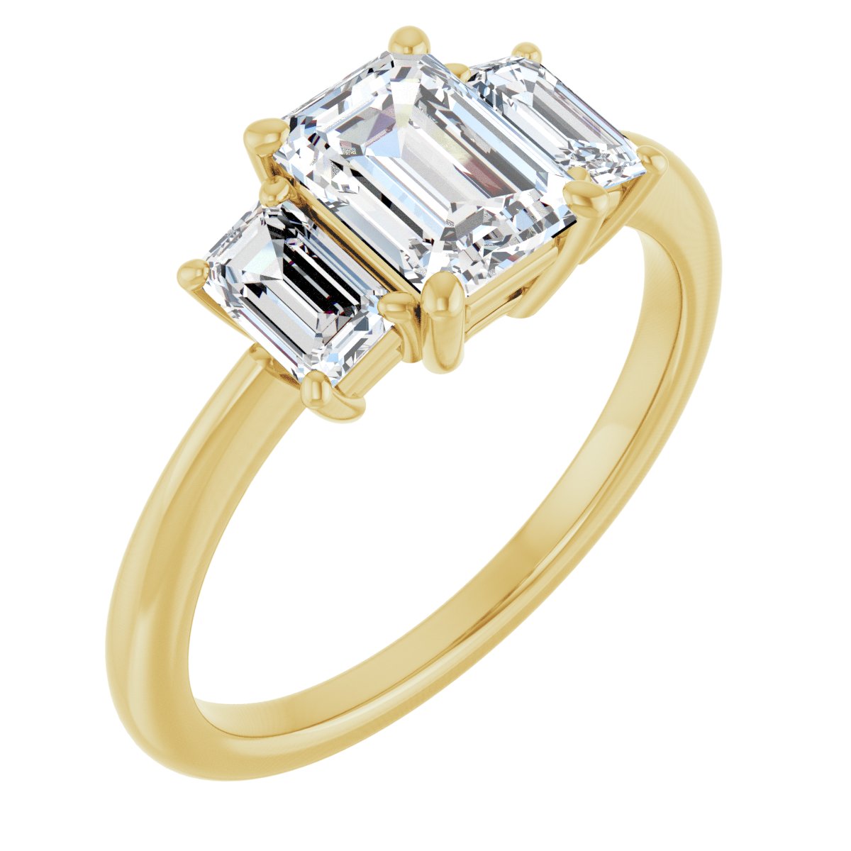 Natural Diamond Emerald Three-Stone Engagement Ring Semi-Mount - 14K Yellow Gold - Series 121986