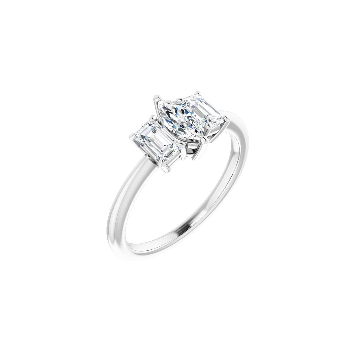 Natural Diamond Marquise Three-Stone Engagement Ring Semi-Mount - Platinum - Series 121986