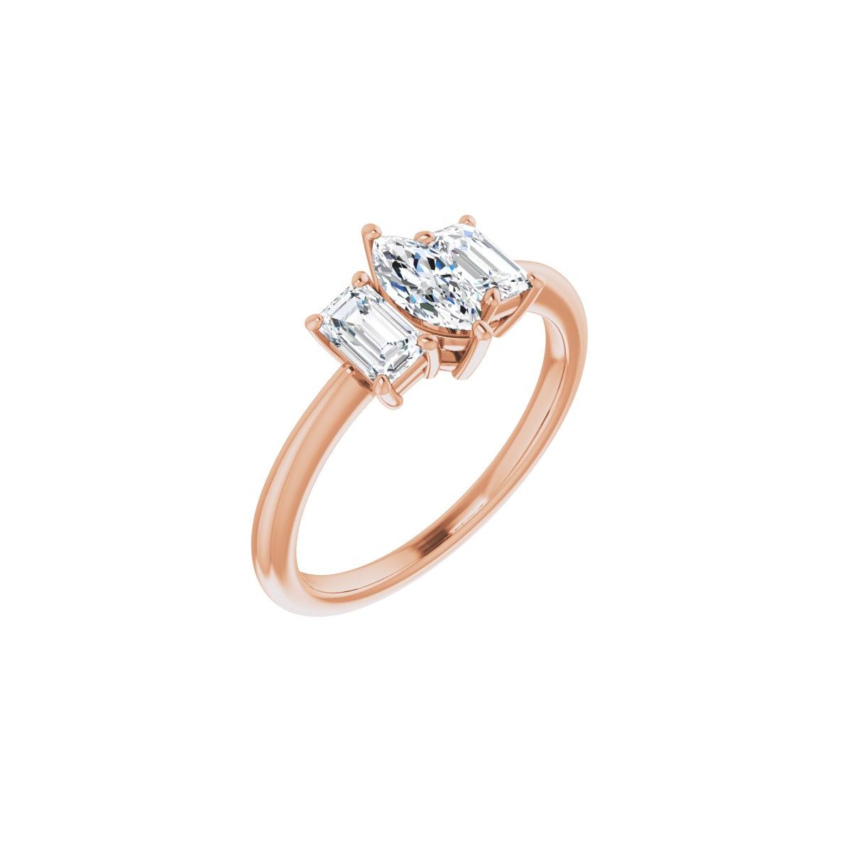 Natural Diamond Marquise Three-Stone Engagement Ring Semi-Mount - 14K Rose Gold - Series 121986