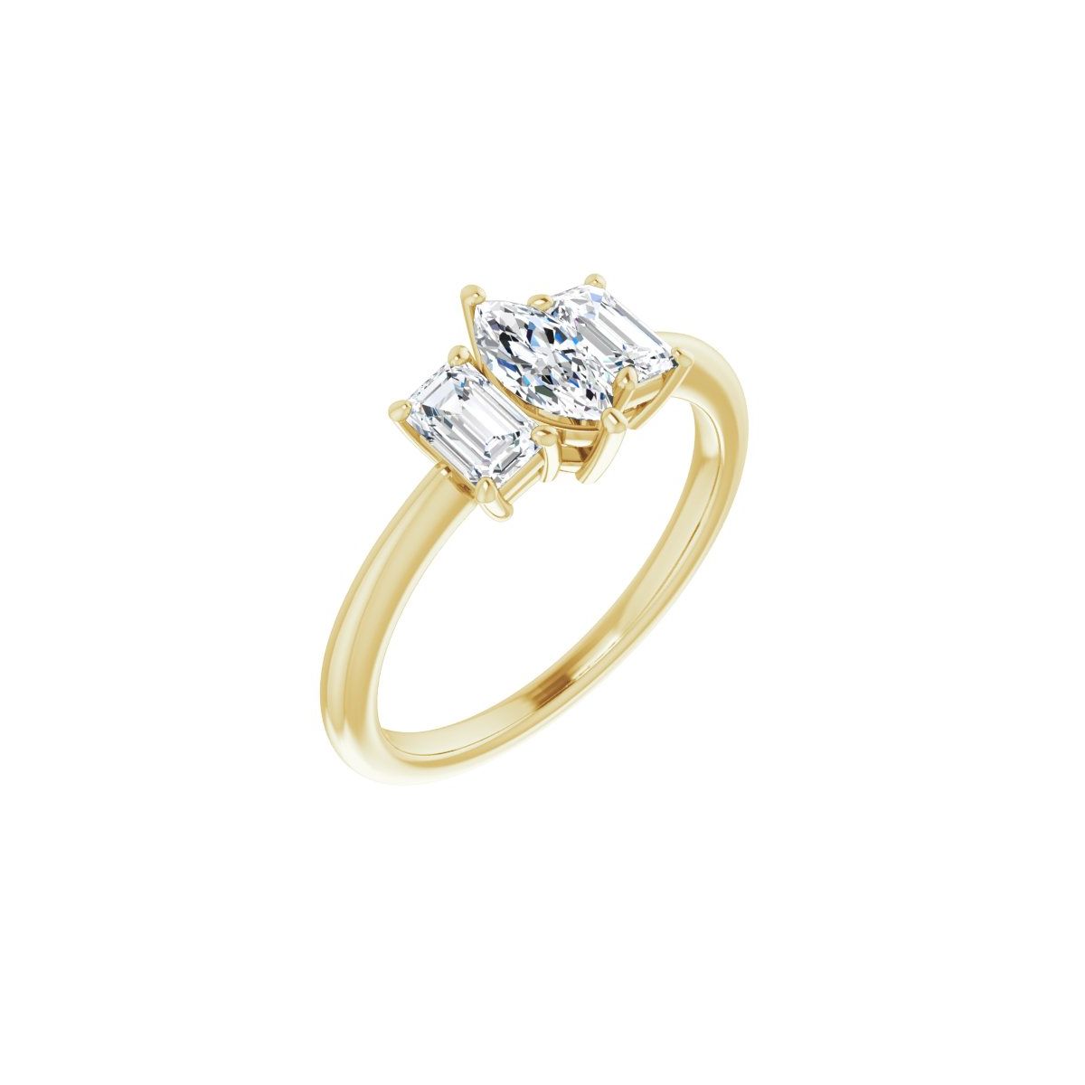 Natural Diamond Marquise Three-Stone Engagement Ring Semi-Mount - 14K Yellow Gold - Series 121986