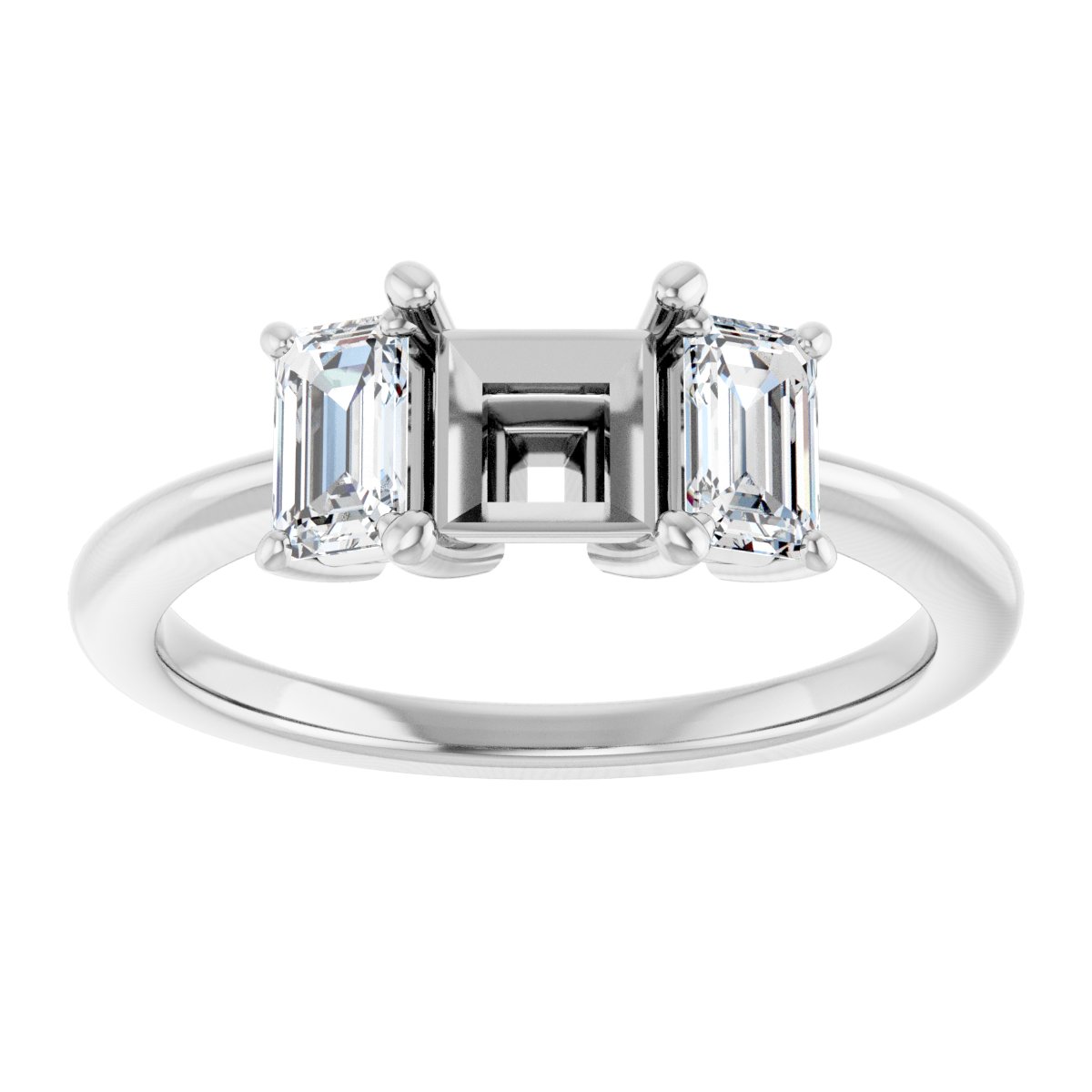 Square Three-Stone Engagement Ring Semi-Mount - gallery - Series 121986