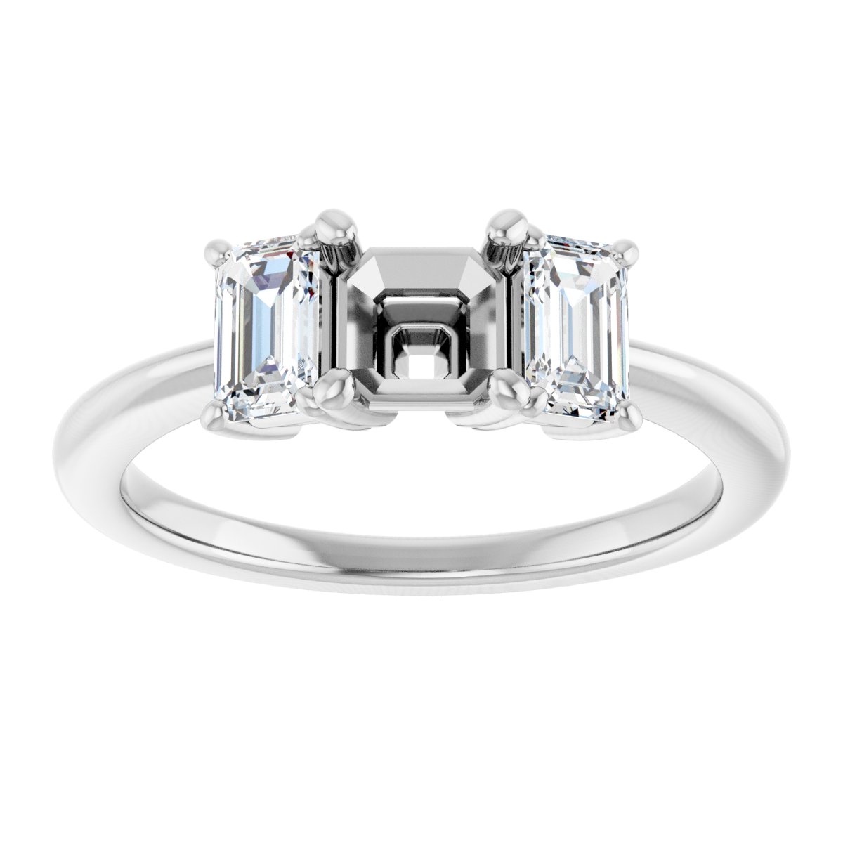 Asscher Three-Stone Engagement Ring Semi-Mount - gallery - Series 121986