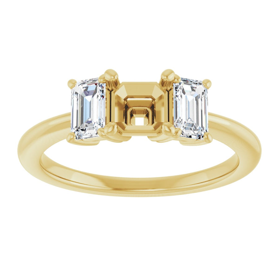 Asscher Three-Stone Engagement Ring Semi-Mount - gallery - Series 121986