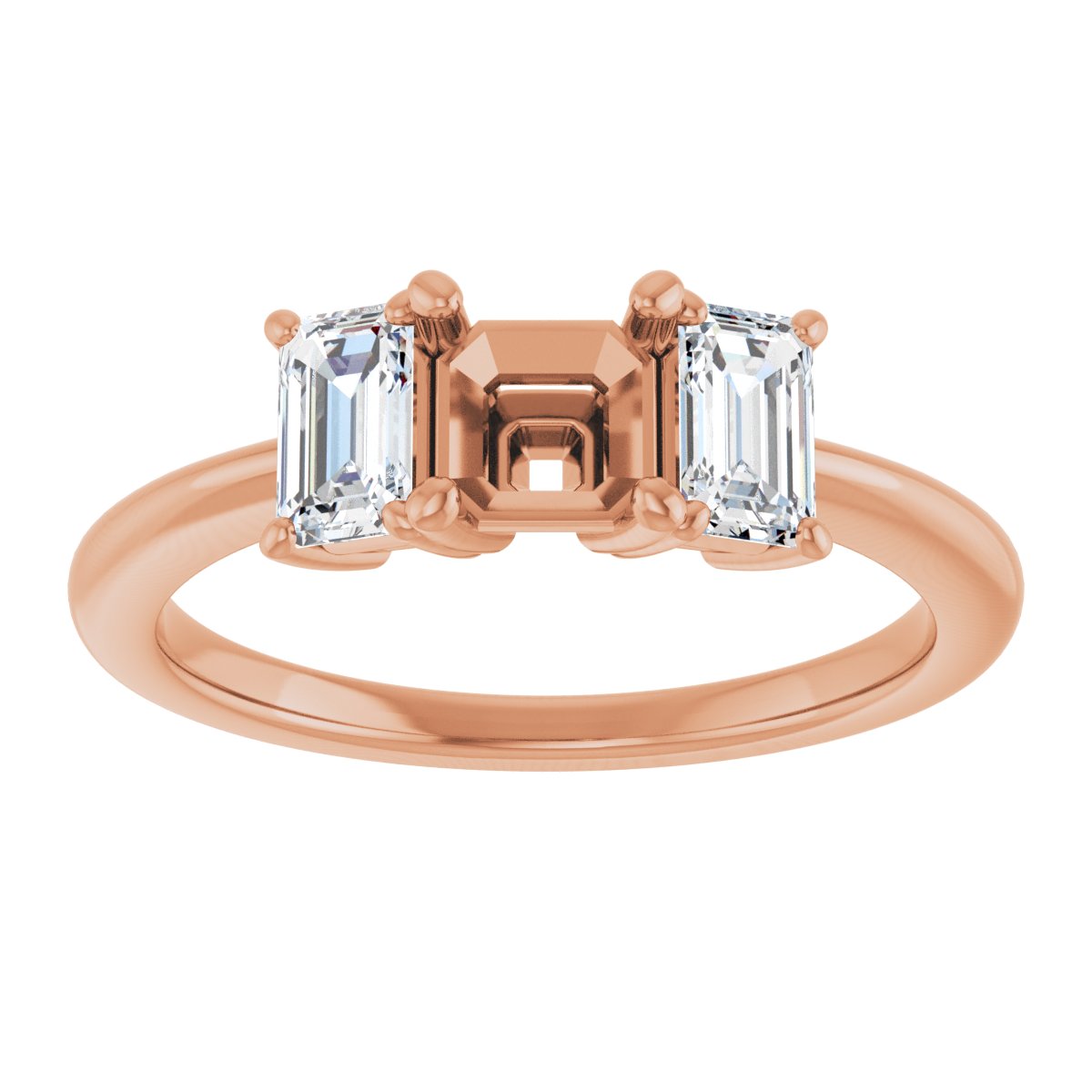 Asscher Three-Stone Engagement Ring Semi-Mount - gallery - Series 121986