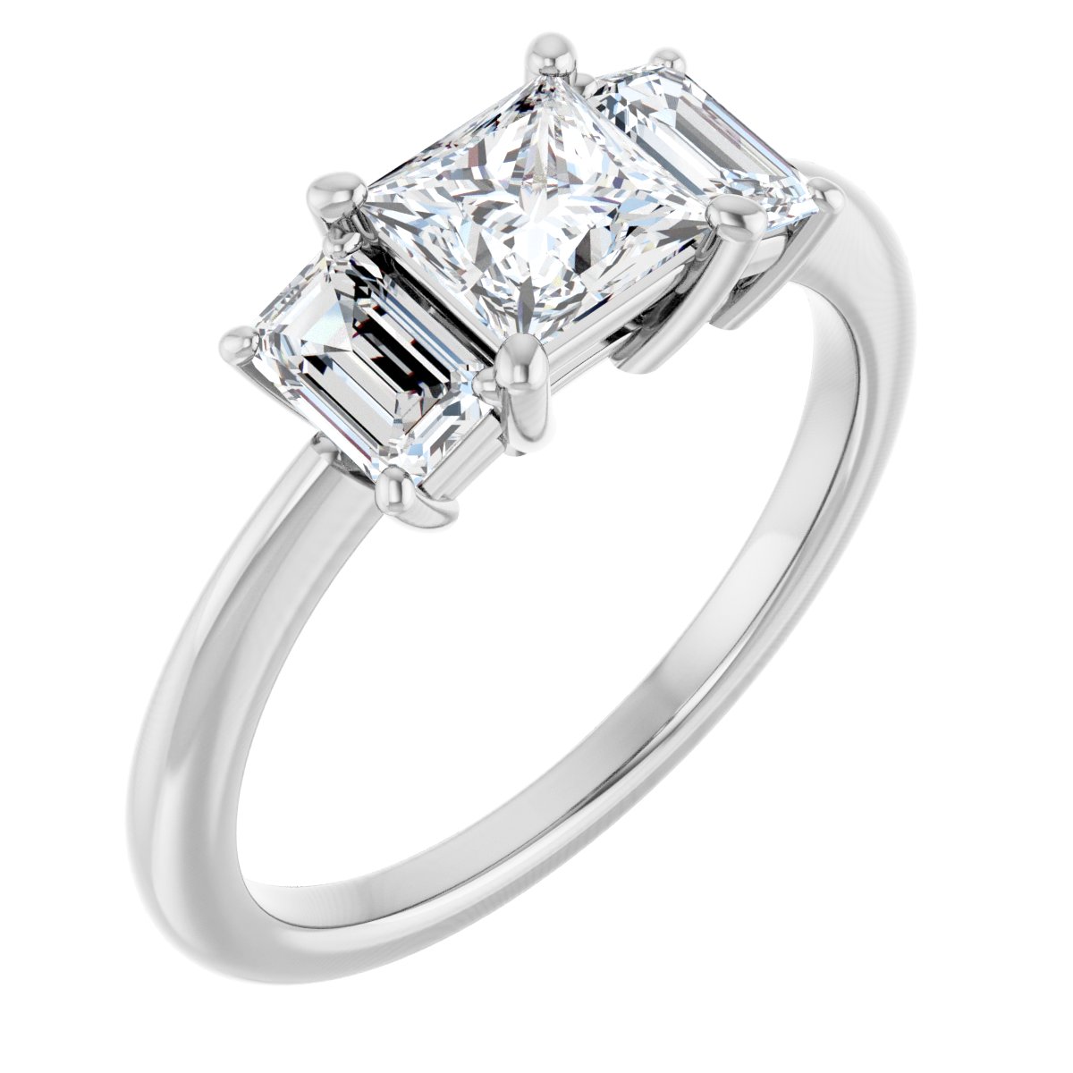 Natural Diamond Square Three-Stone Engagement Ring Semi-Mount - Platinum - Series 121986