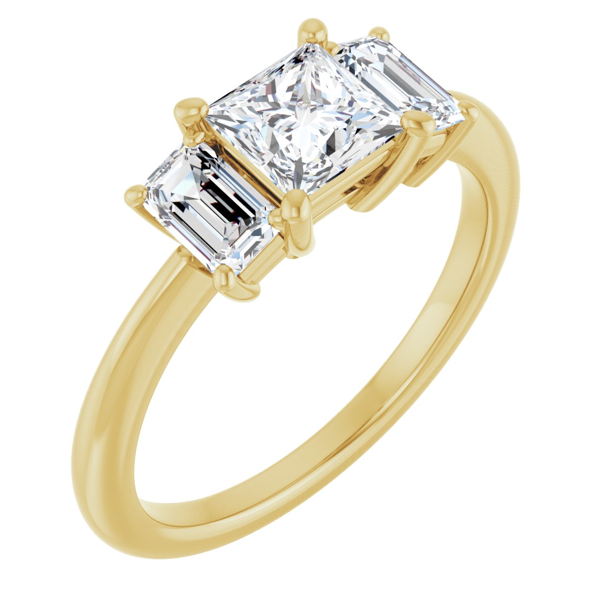 Natural Diamond Square Three-Stone Engagement Ring Semi-Mount - 14K Yellow Gold - Series 121986