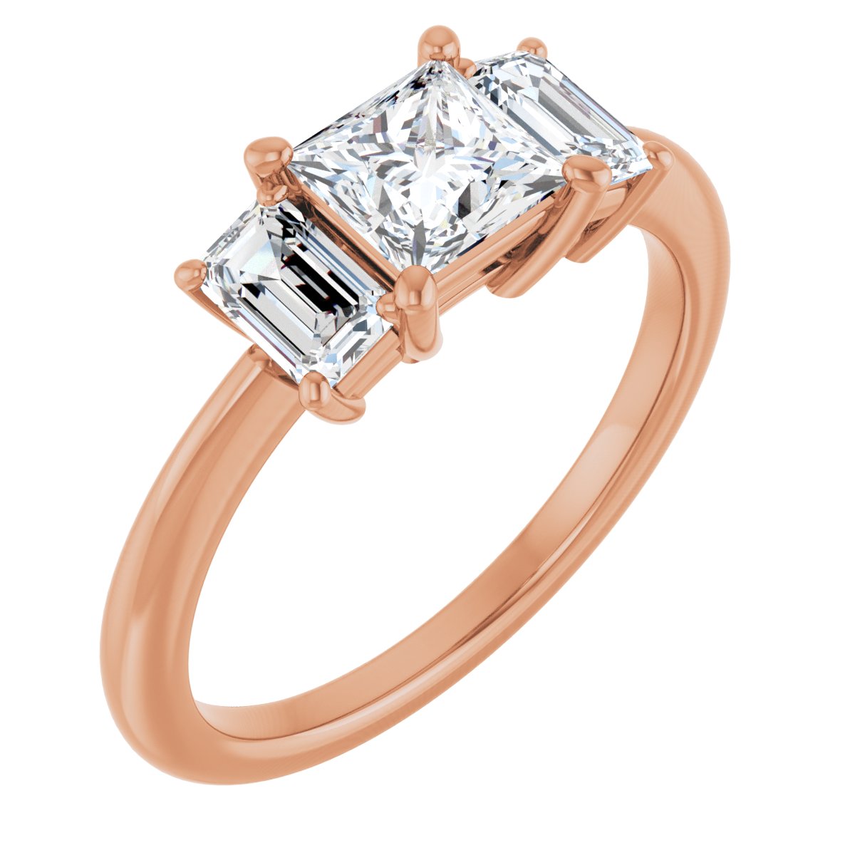 Natural Diamond Square Three-Stone Engagement Ring Semi-Mount - 14K Rose Gold - Series 121986