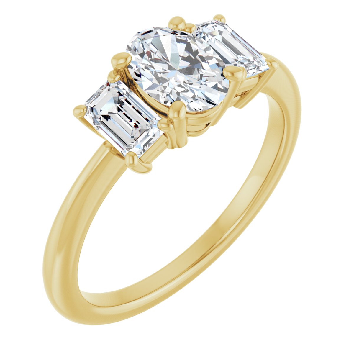 Natural Diamond Oval Three-Stone Engagement Ring Semi-Mount - 14K Yellow Gold - Series 121986