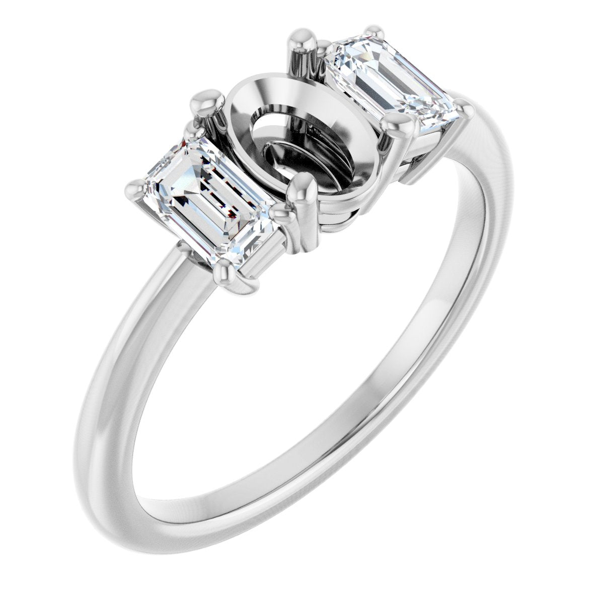 Oval Three-Stone Engagement Ring Semi-Mount - gallery - Series 121986