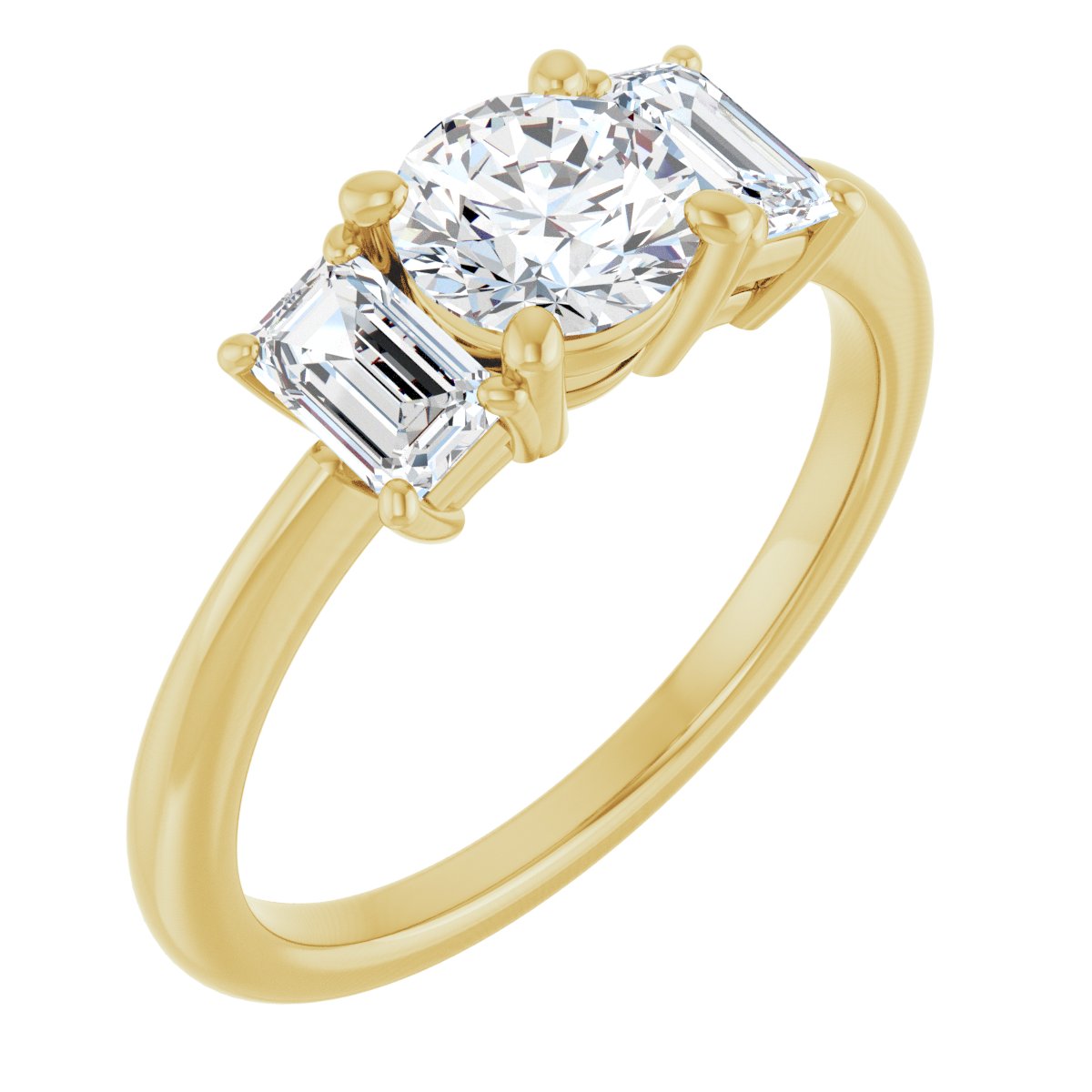 Natural Diamond Round Three-Stone Engagement Ring Semi-Mount - 14K Yellow Gold - Series 121986