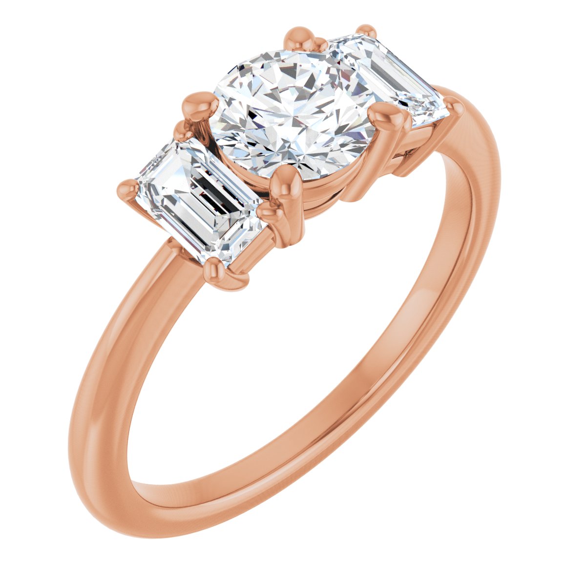 Natural Diamond Round Three-Stone Engagement Ring Semi-Mount - 14K Rose Gold - Series 121986