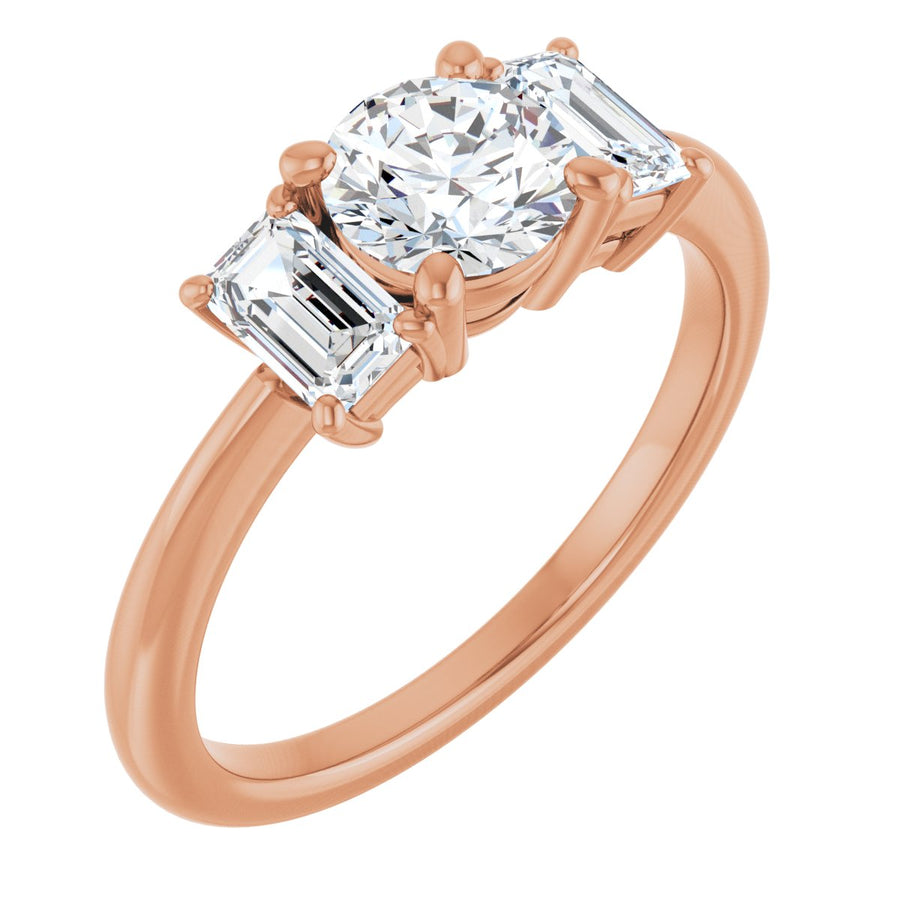 Natural Diamond Round Three-Stone Engagement Ring Semi-Mount - 14K Rose Gold - Series 121986