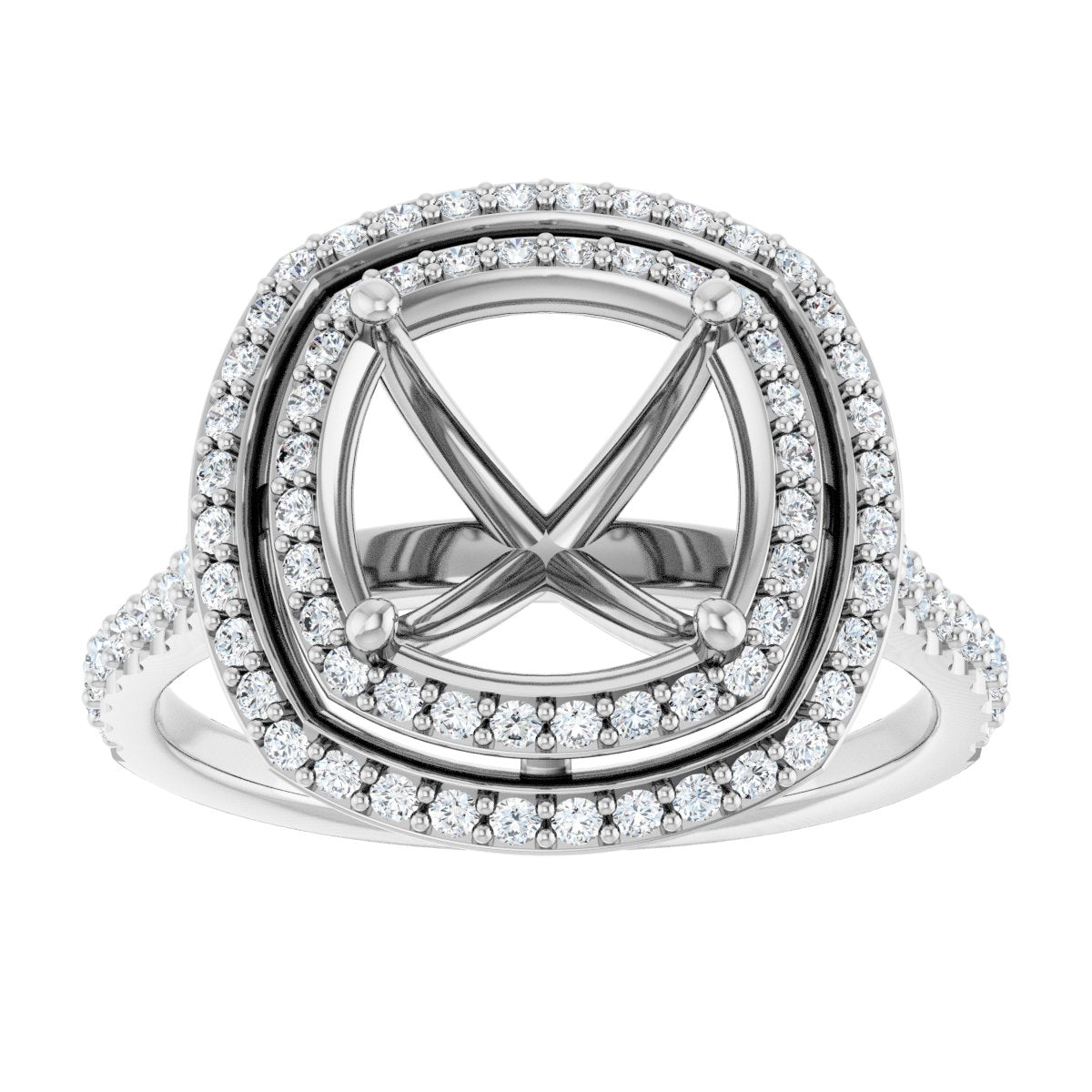 Cushion Double Halo-Style Engagement Ring Semi-Mount - gallery - Series 121992