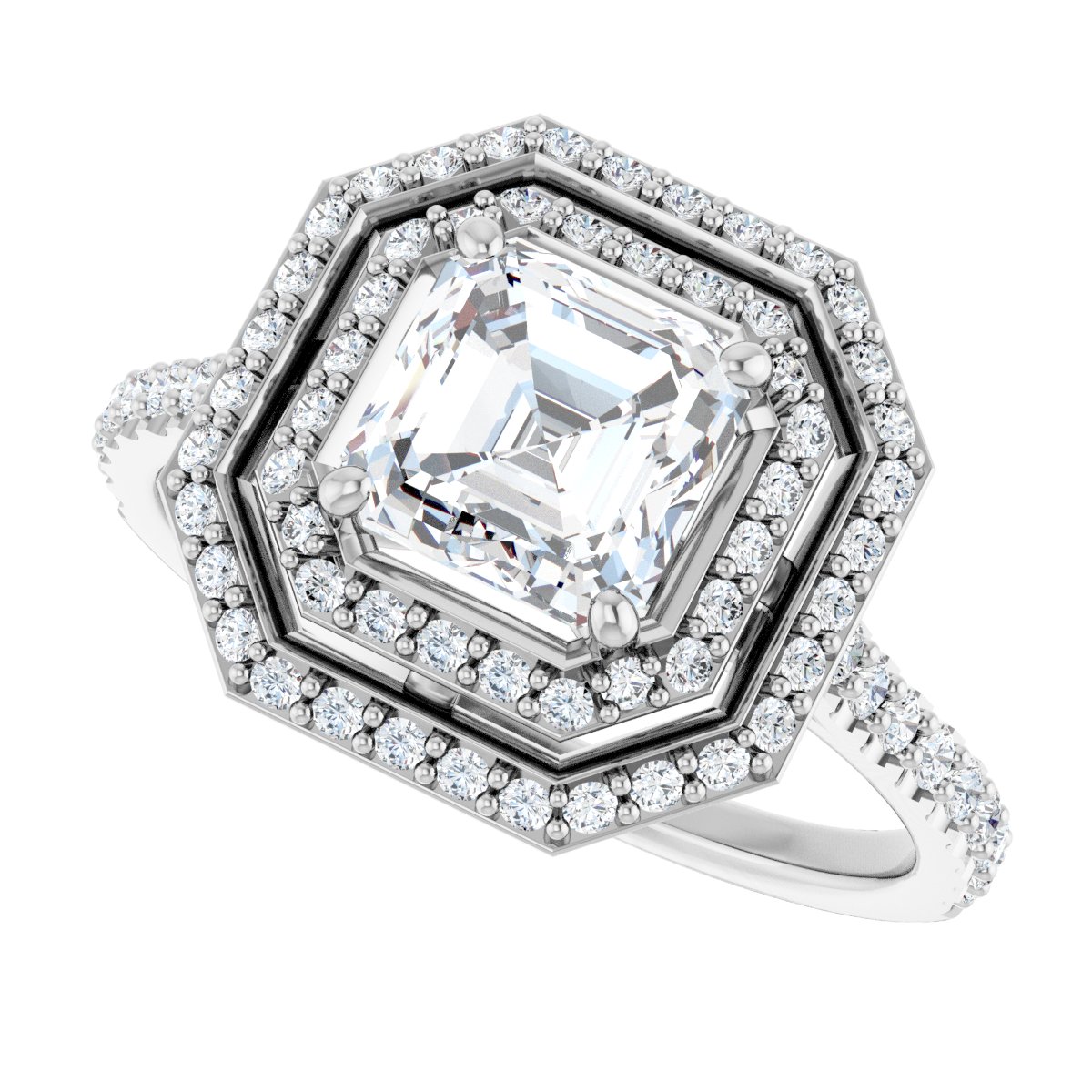 Asscher Double Halo-Style Engagement Ring Semi-Mount - gallery - Series 121992