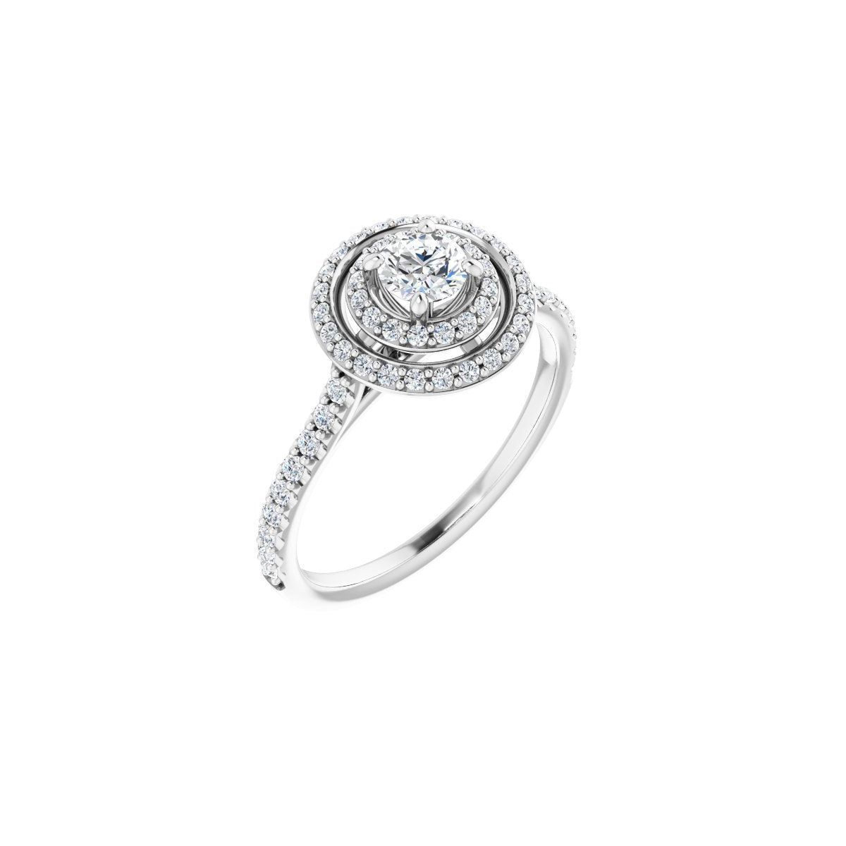 Natural Diamond Round Double Halo-Style Engagement Ring Semi-Mount - 14K White Gold - Series 121992