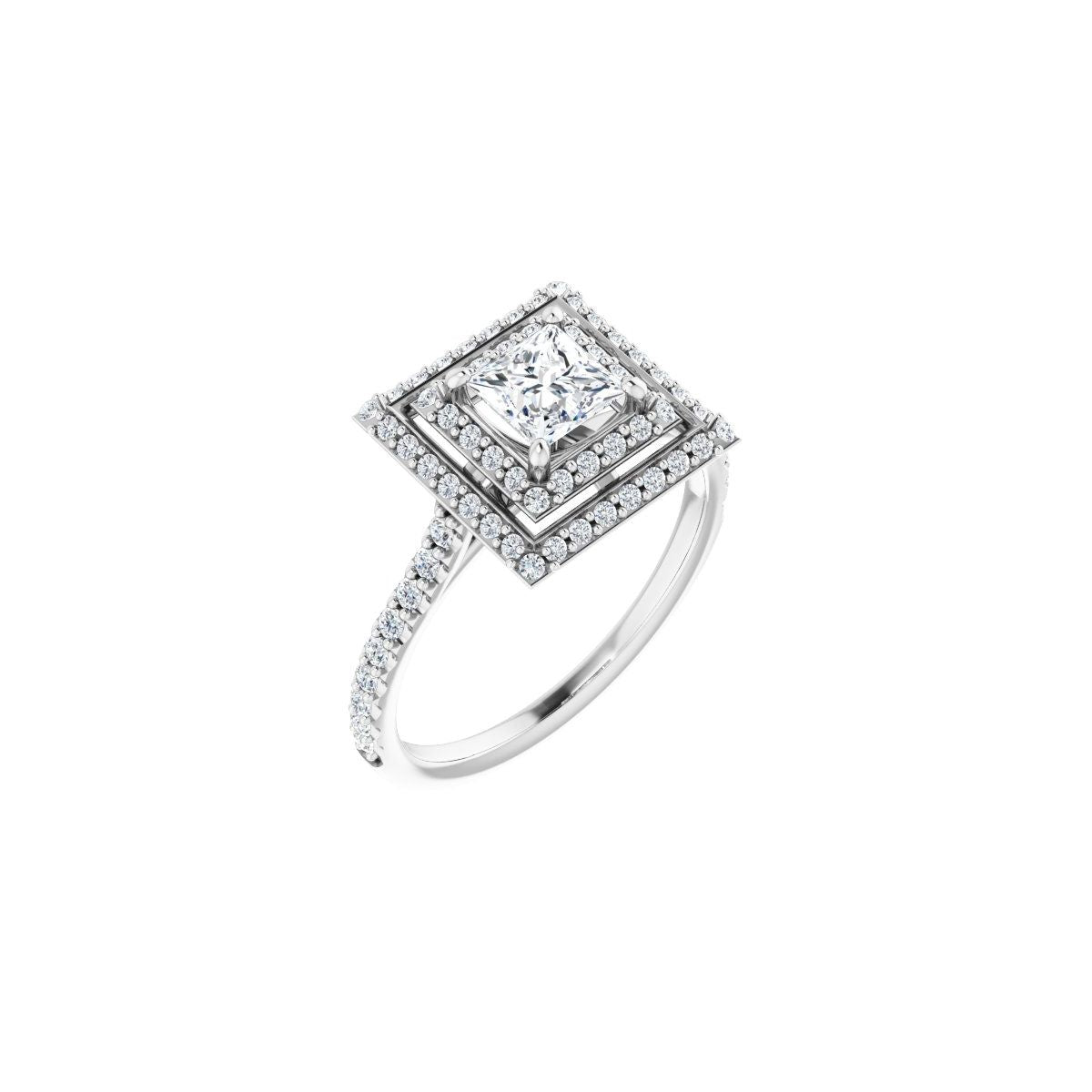 Natural Diamond Square Double Halo-Style Engagement Ring Semi-Mount - 14K White Gold - Series 121992