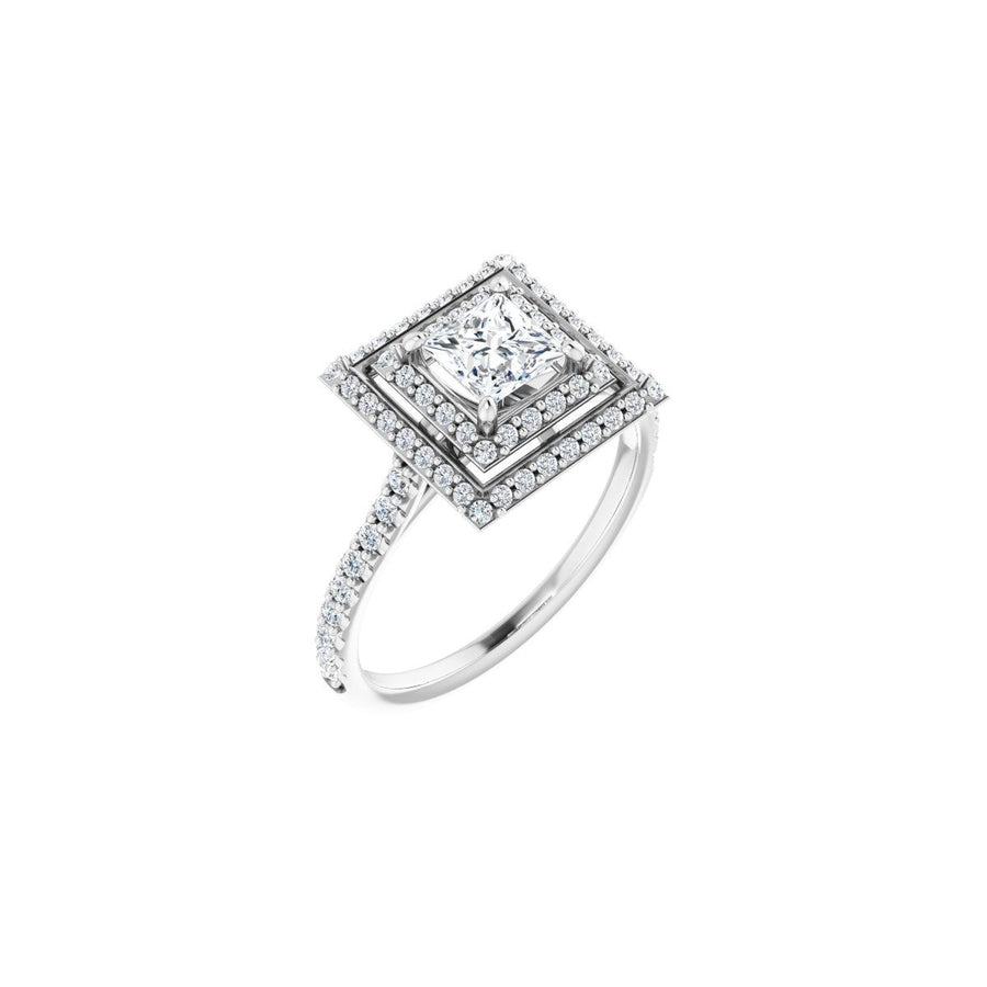 Natural Diamond Square Double Halo-Style Engagement Ring Semi-Mount - 14K White Gold - Series 121992
