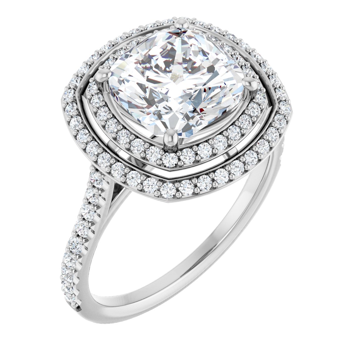 Natural Diamond Cushion Double Halo-Style Engagement Ring Semi-Mount - 14K White Gold - Series 121992