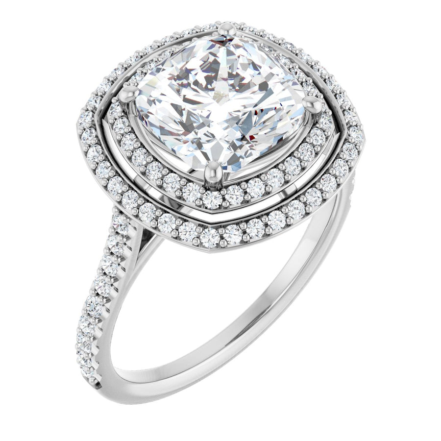 Natural Diamond Cushion Double Halo-Style Engagement Ring Semi-Mount - 14K White Gold - Series 121992