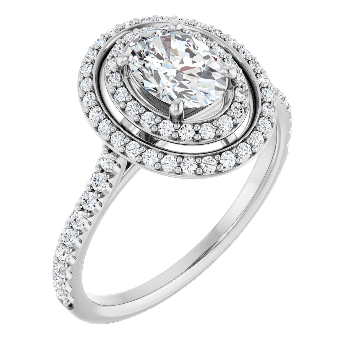 Natural Diamond Oval Double Halo-Style Engagement Ring Semi-Mount - Platinum - Series 121992