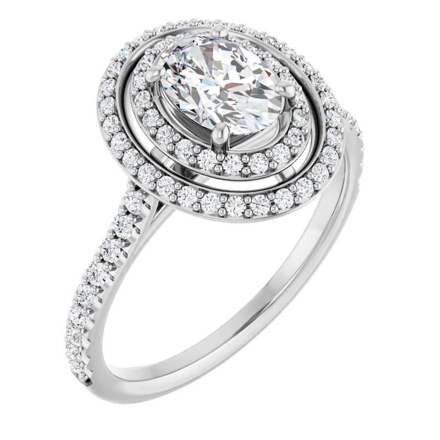 Natural Diamond Oval Double Halo-Style Engagement Ring Semi-Mount - Platinum - Series 121992
