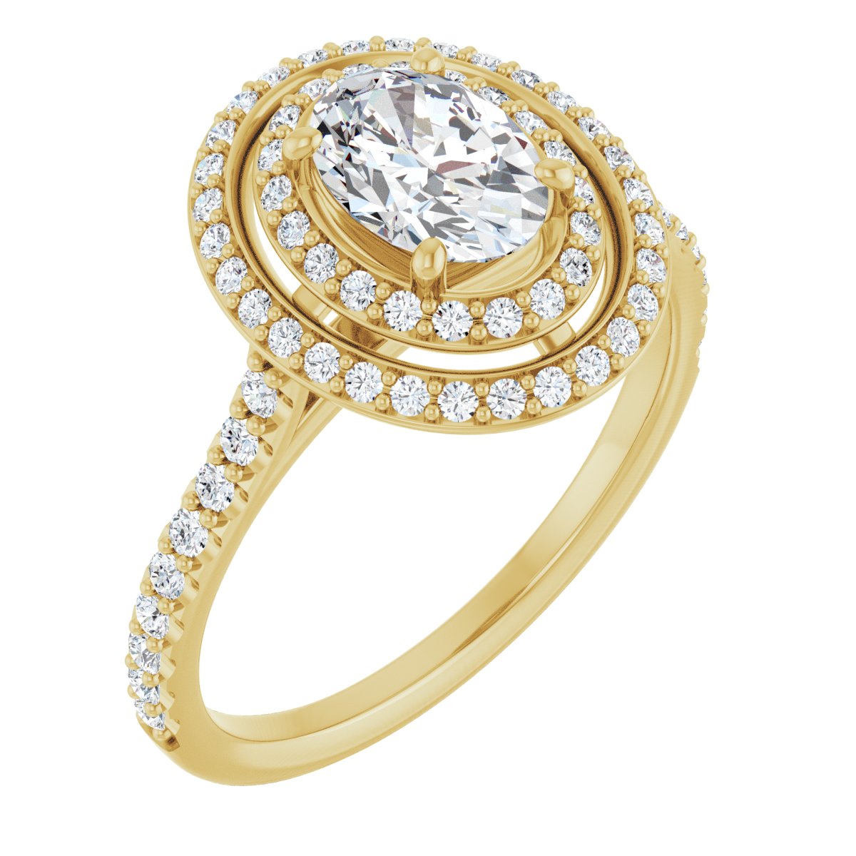 Natural Diamond Oval Double Halo-Style Engagement Ring Semi-Mount - 14K Yellow Gold - Series 121992