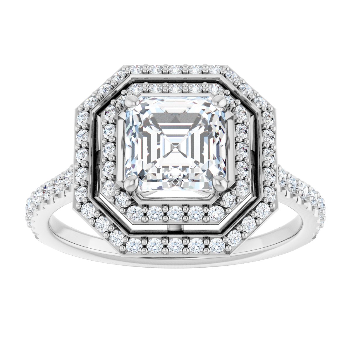 Asscher Double Halo-Style Engagement Ring Semi-Mount - gallery - Series 121992