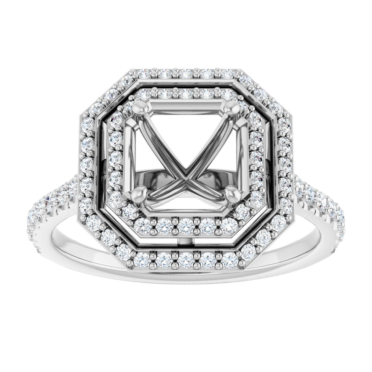 Asscher Double Halo-Style Engagement Ring Semi-Mount - gallery - Series 121992