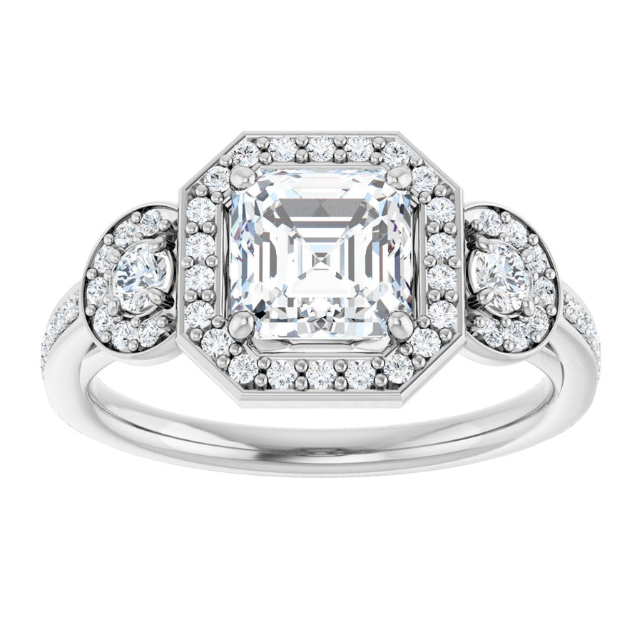 Asscher Three-Stone Halo-Style Engagement Ring Semi-Mount - gallery - Series 121999