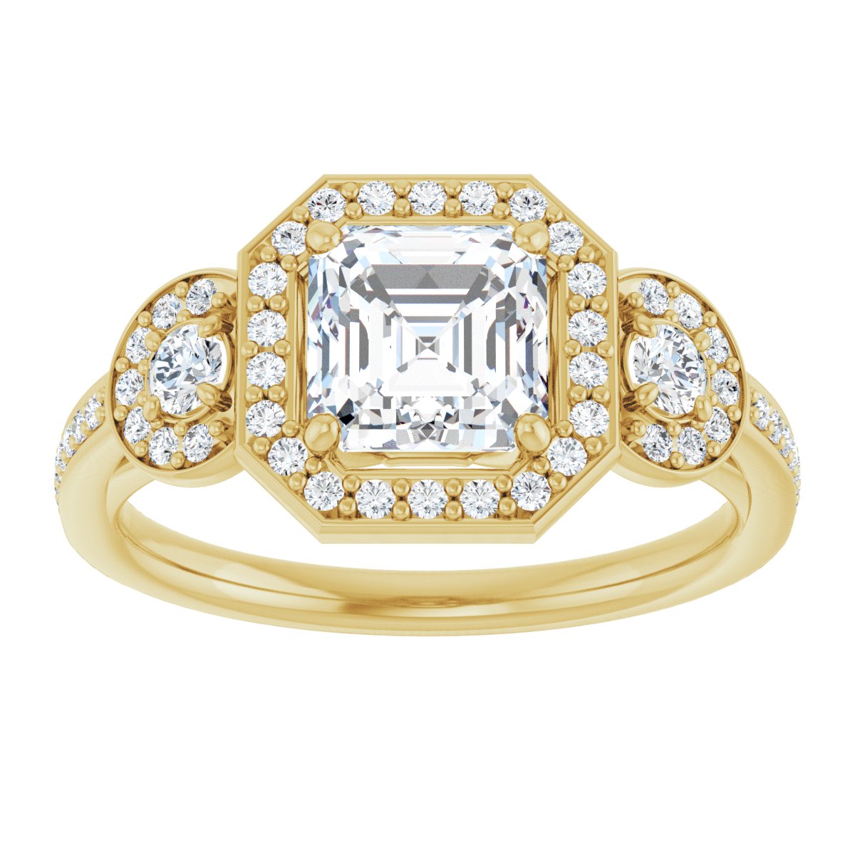 Asscher Three-Stone Halo-Style Engagement Ring Semi-Mount - gallery - Series 121999