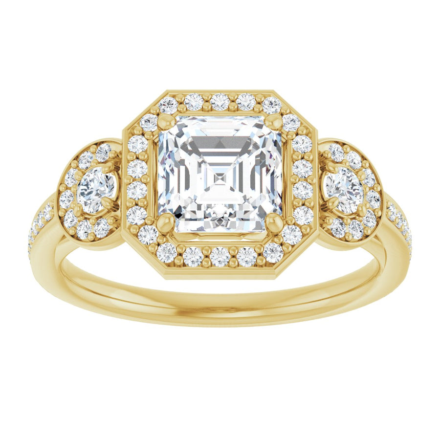 Asscher Three-Stone Halo-Style Engagement Ring Semi-Mount - gallery - Series 121999
