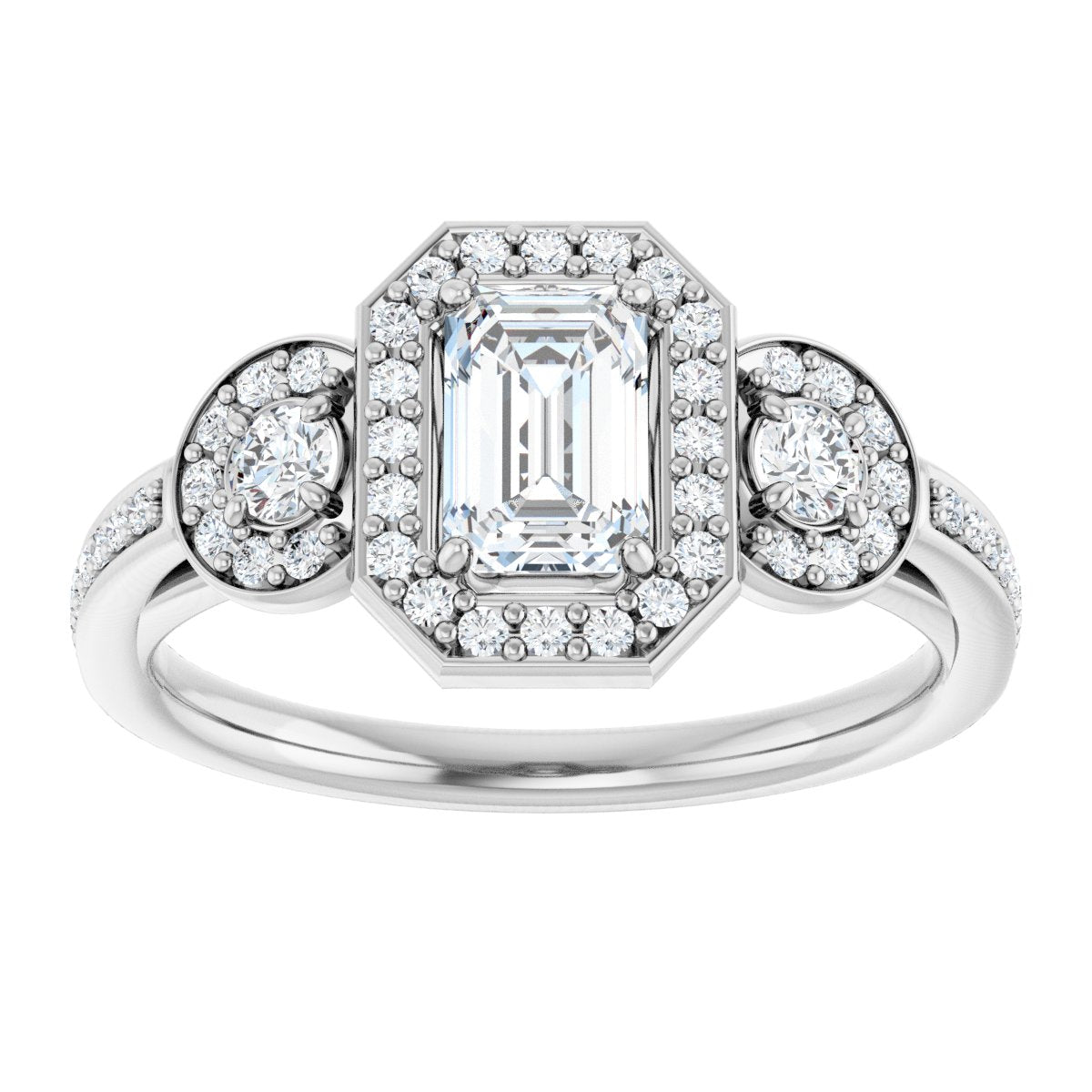 Emerald Three-Stone Halo-Style Engagement Ring Semi-Mount - gallery - Series 121999