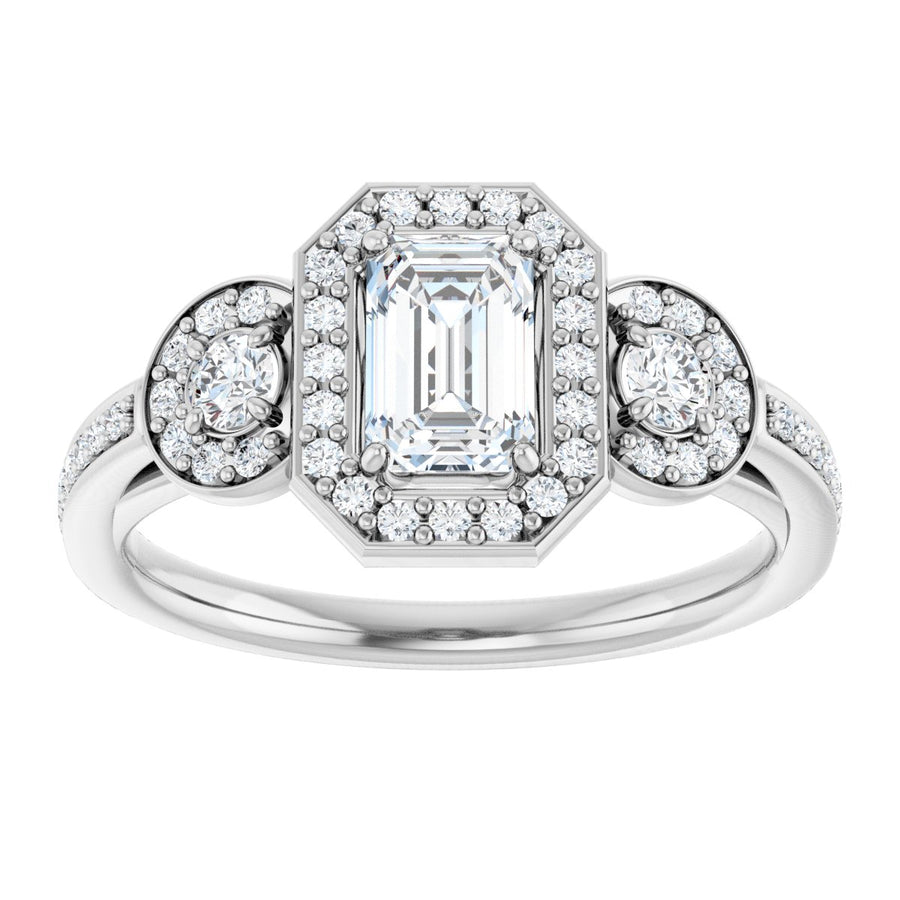 Emerald Three-Stone Halo-Style Engagement Ring Semi-Mount - gallery - Series 121999