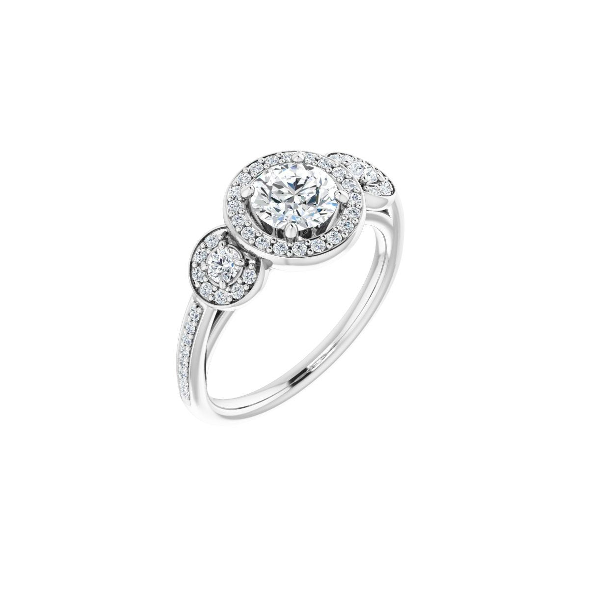 Natural Diamond Round Three-Stone Halo-Style Engagement Ring Semi-Mount - Platinum - Series 121999