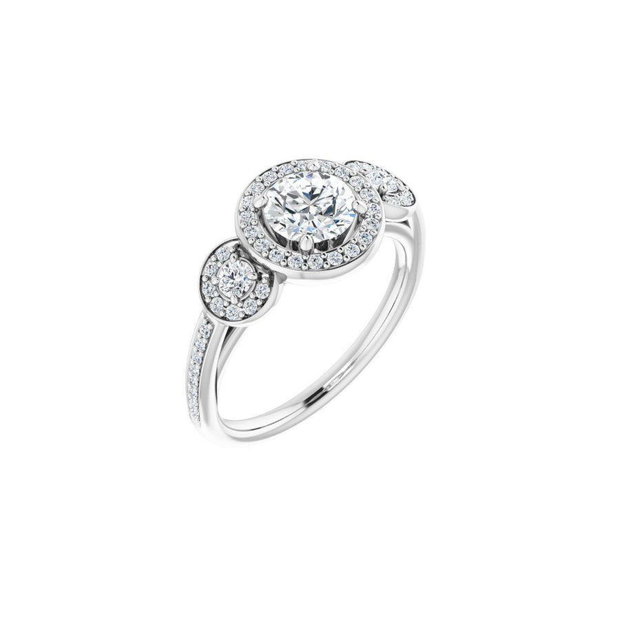 Natural Diamond Round Three-Stone Halo-Style Engagement Ring Semi-Mount - Platinum - Series 121999