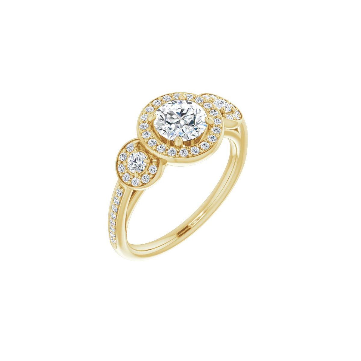 Natural Diamond Round Three-Stone Halo-Style Engagement Ring Semi-Mount - 14K Yellow Gold - Series 121999