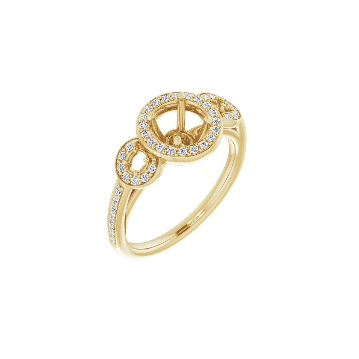 Round Three-Stone Halo-Style Engagement Ring Semi-Mount - gallery - Series 121999