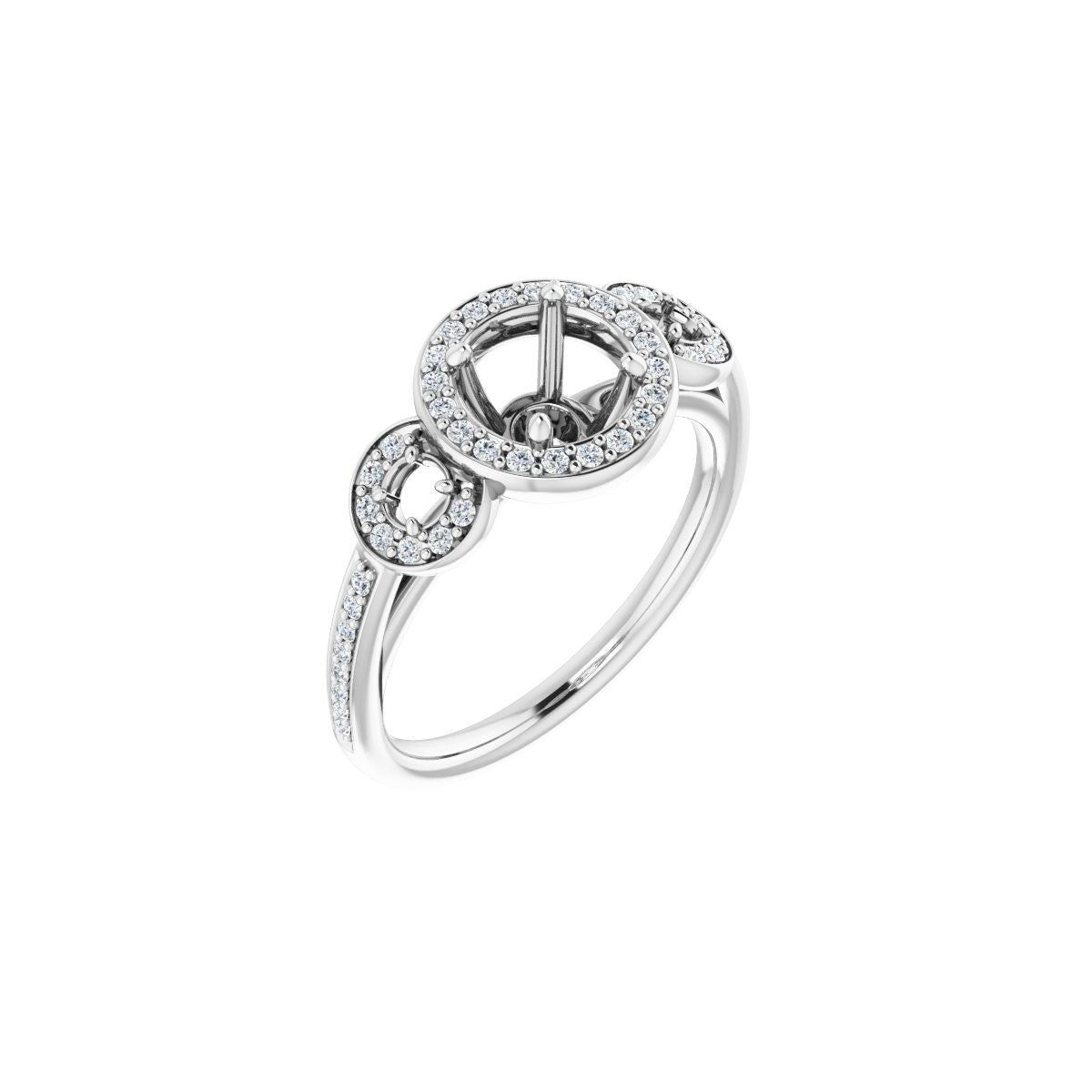 Round Three-Stone Halo-Style Engagement Ring Semi-Mount - gallery - Series 121999