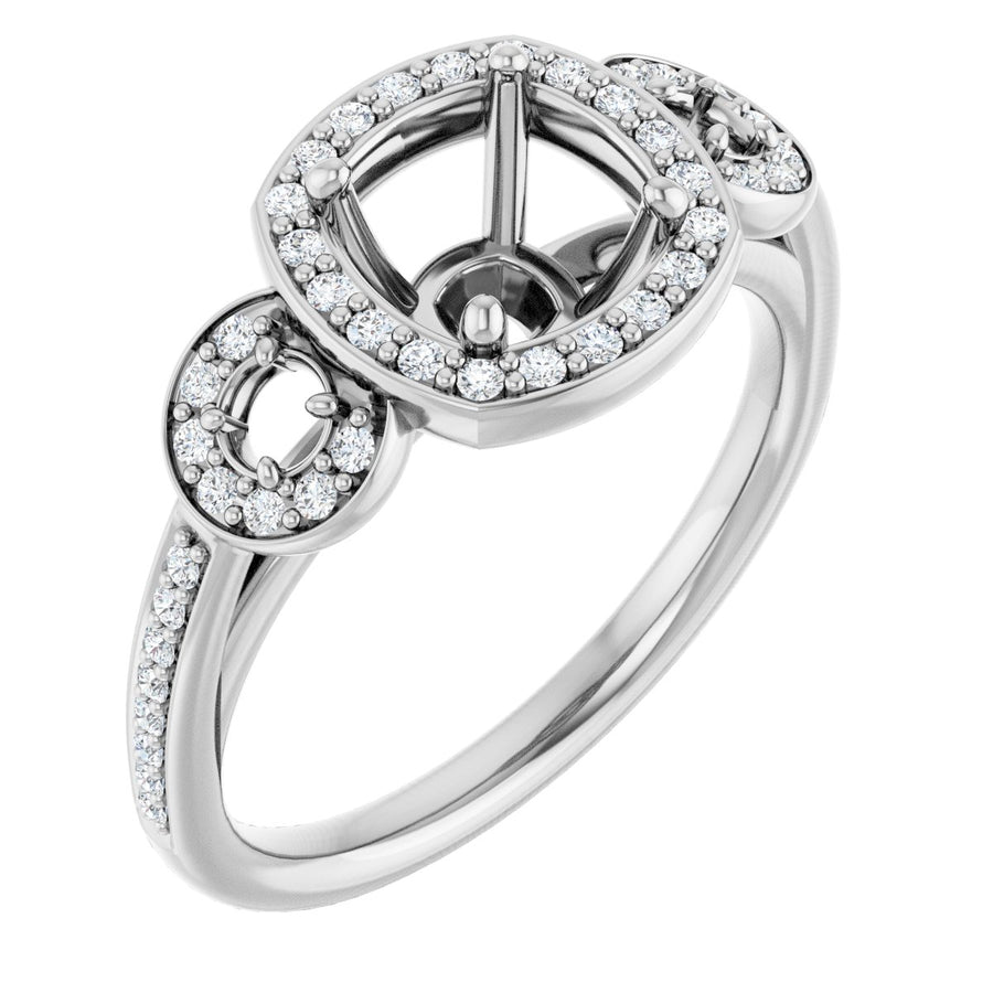 Cushion Three-Stone Halo-Style Engagement Ring Semi-Mount - gallery - Series 121999