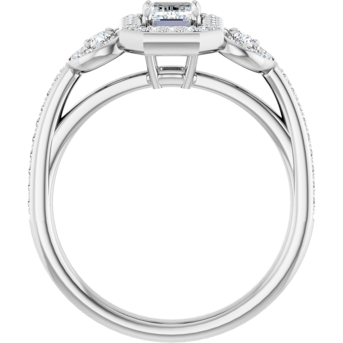 Emerald Three-Stone Halo-Style Engagement Ring Semi-Mount - gallery - Series 121999