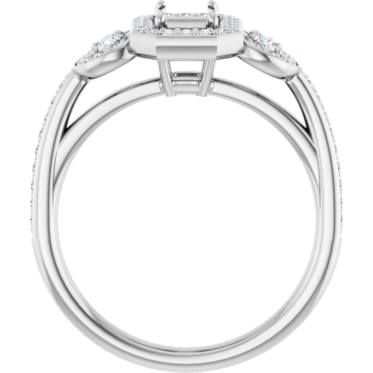 Emerald Three-Stone Halo-Style Engagement Ring Semi-Mount - gallery - Series 121999
